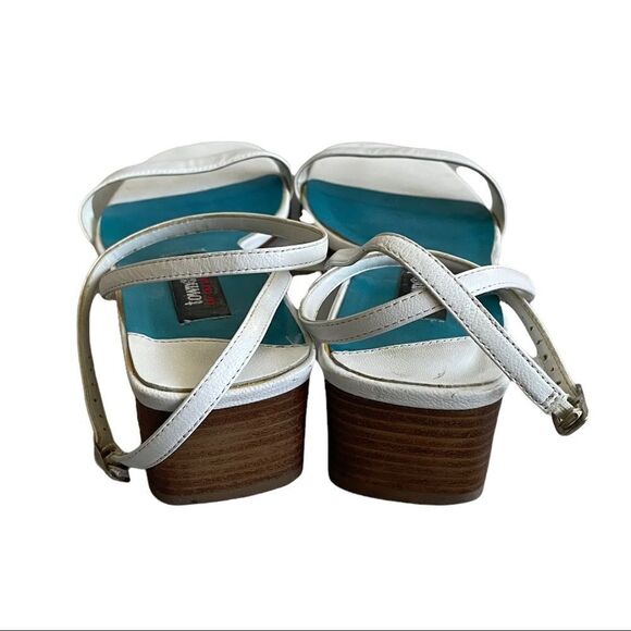 TOWN SHOES White Leather Square Toe Sandals Small Block Heel Ankle Straps 7 - Picture 4 of 10